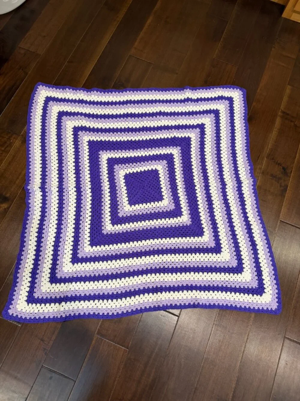 Vintage Handmade Crochet Crocheted Baby Blanket Approximately 4 ft square Purple